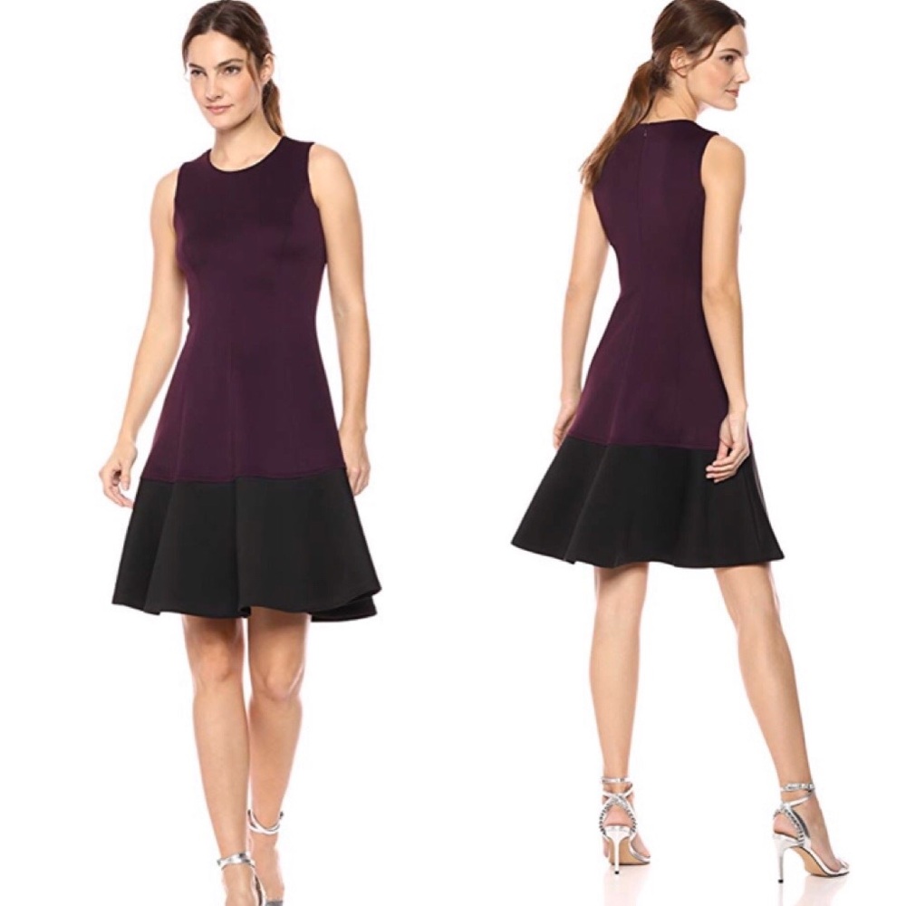NWT Calvin Klein Burgundy/Blk A Line Dress Sz 14W